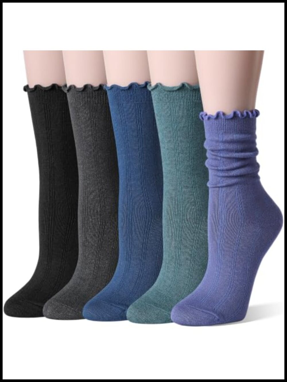 Thin Merino Wool Ruffle Boot Socks 5-Pair Pack Women Calf Socks